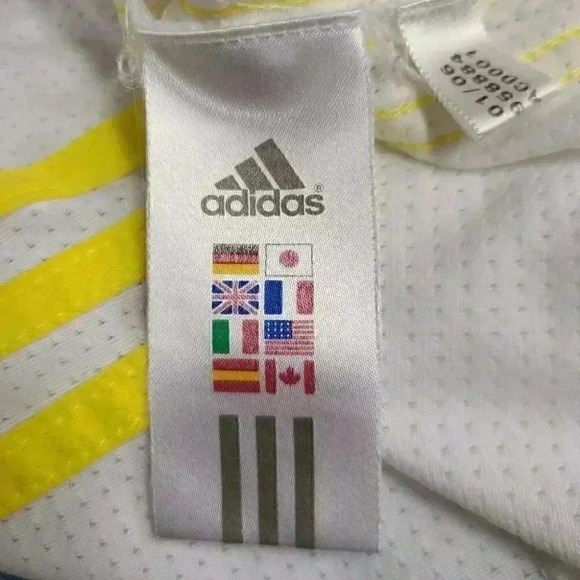 Adidas Climalite White Tee Top Yellow Three Stripe Logo Activewear Medium - Picture 11 of 14